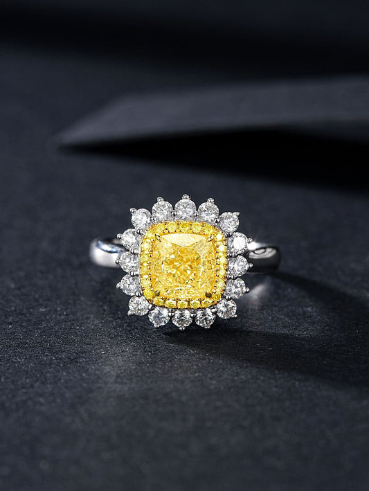 Luxurious 2-Carat Diamond Ring with Round Yellow Diamond and Halo Setting | Premium Jewelry Jeweler.Jewelry