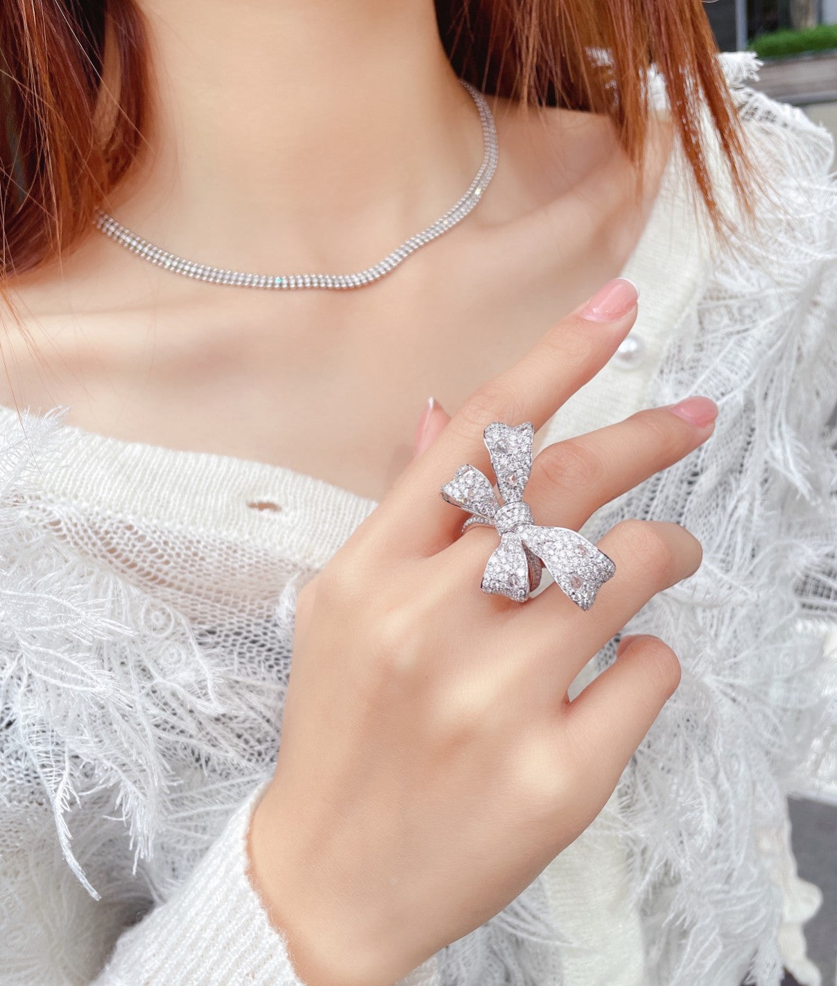 Luxurious Bowknot Ring - Premium Jewelry Collection - White Diamond Ring