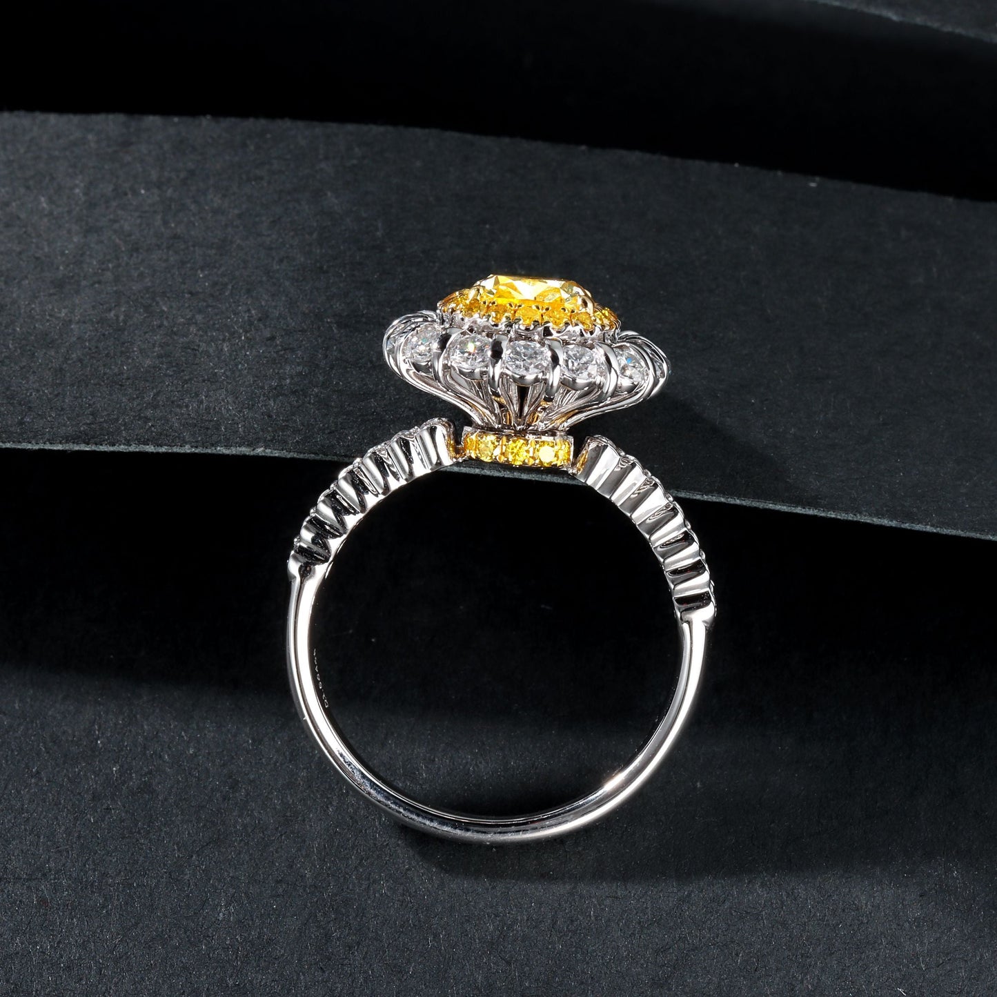 Luxurious Cushion Cut Diamond Double Row Straight Arm Ring - Premium Jewelry - Yellow Diamond Ring