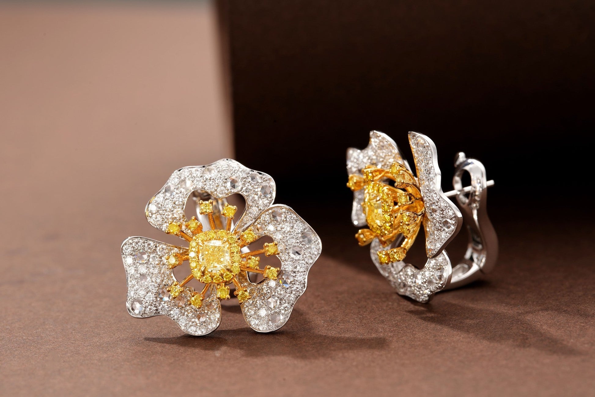 Luxurious Cushion-Cut Diamond Flower Ear Climbers Jewelry Jeweler.Jewelry