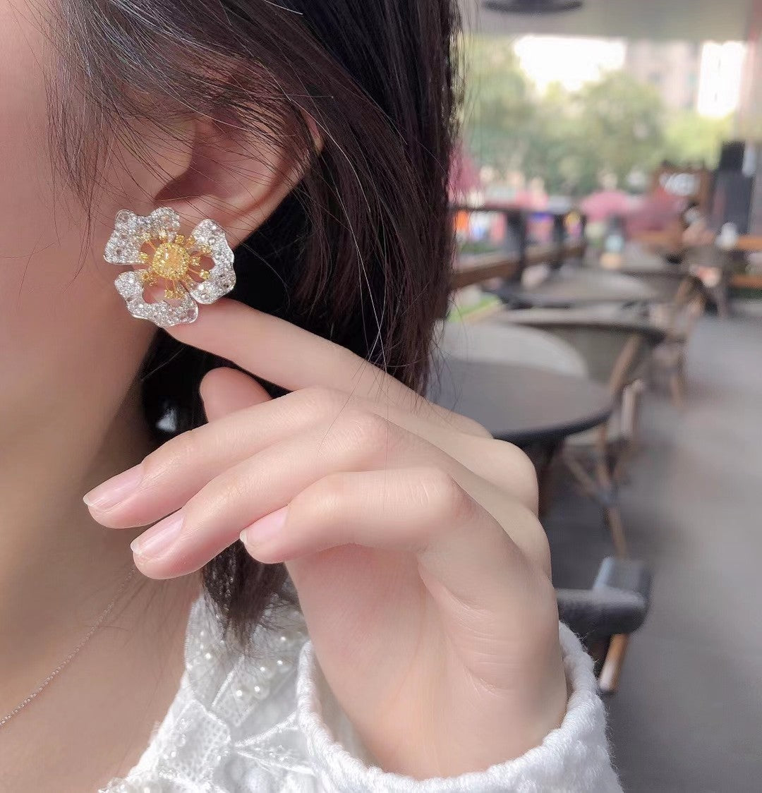 Luxurious Cushion-Cut Diamond Flower Ear Climbers Jewelry Jeweler.Jewelry