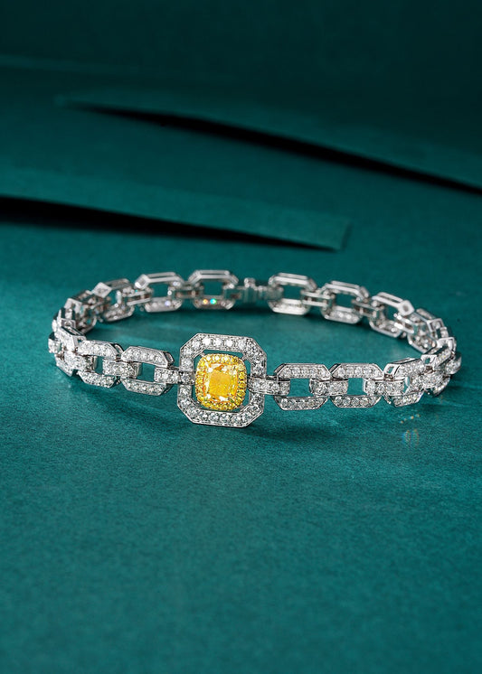 Luxurious Cushion-Cut Diamond Octagon Bracelet - Premium Jewelry - Yellow Diamond Bracelet