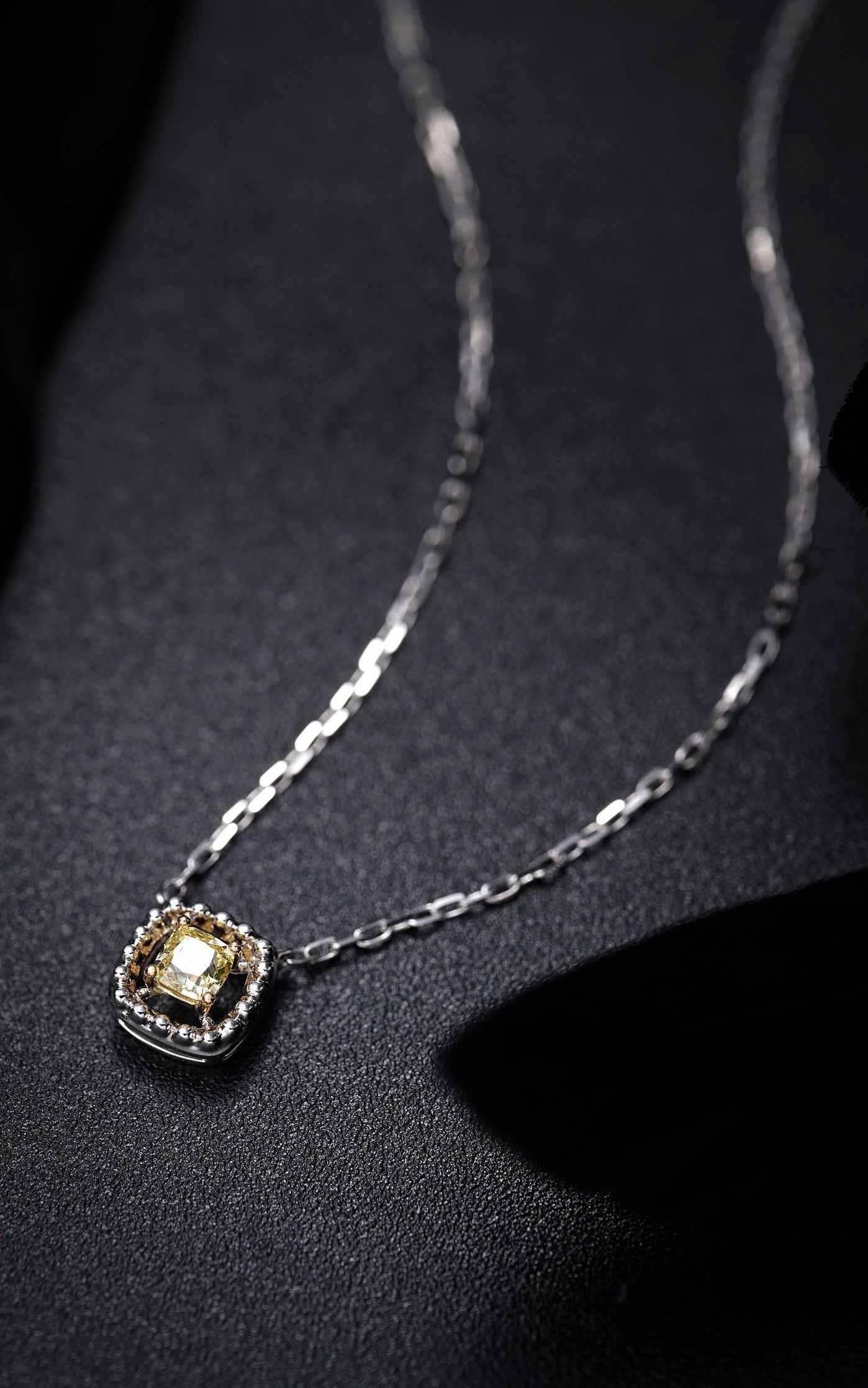 Luxurious Cushion-Cut Diamond Pendant with Beaded Edge – Premium Jewelry - Yellow Diamond Pendant