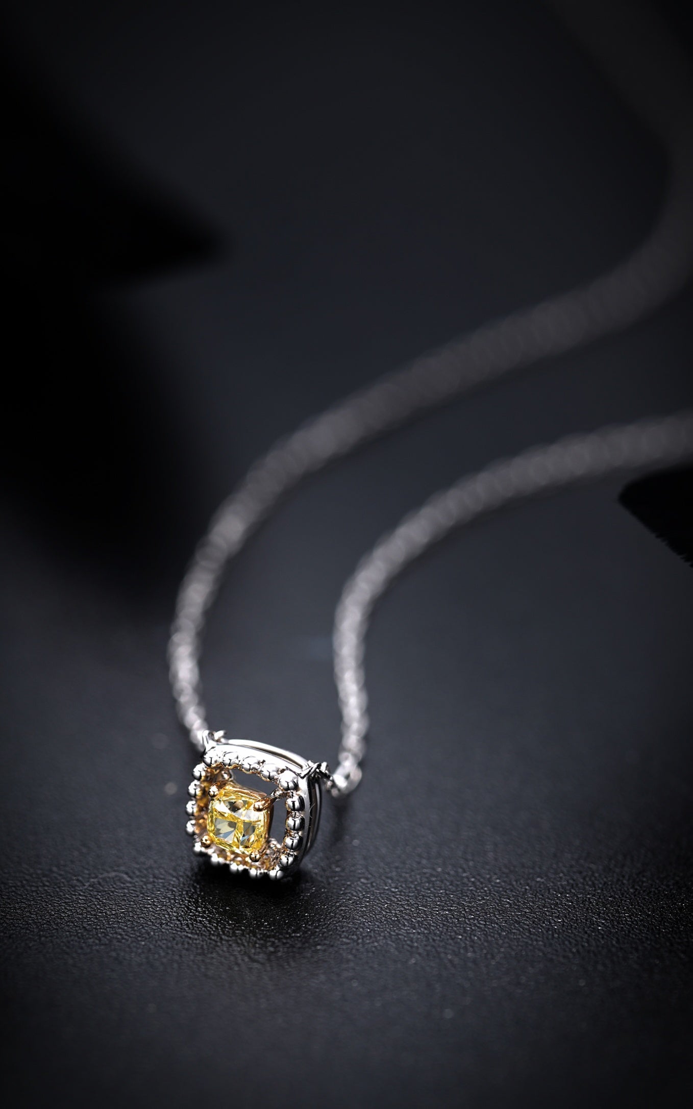 Luxurious Cushion-Cut Diamond Pendant with Beaded Edge – Premium Jewelry - Yellow Diamond Pendant