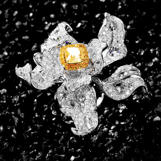 Luxurious Cushion-Cut Double Layer Diamond Ring Jewelry - Brooch