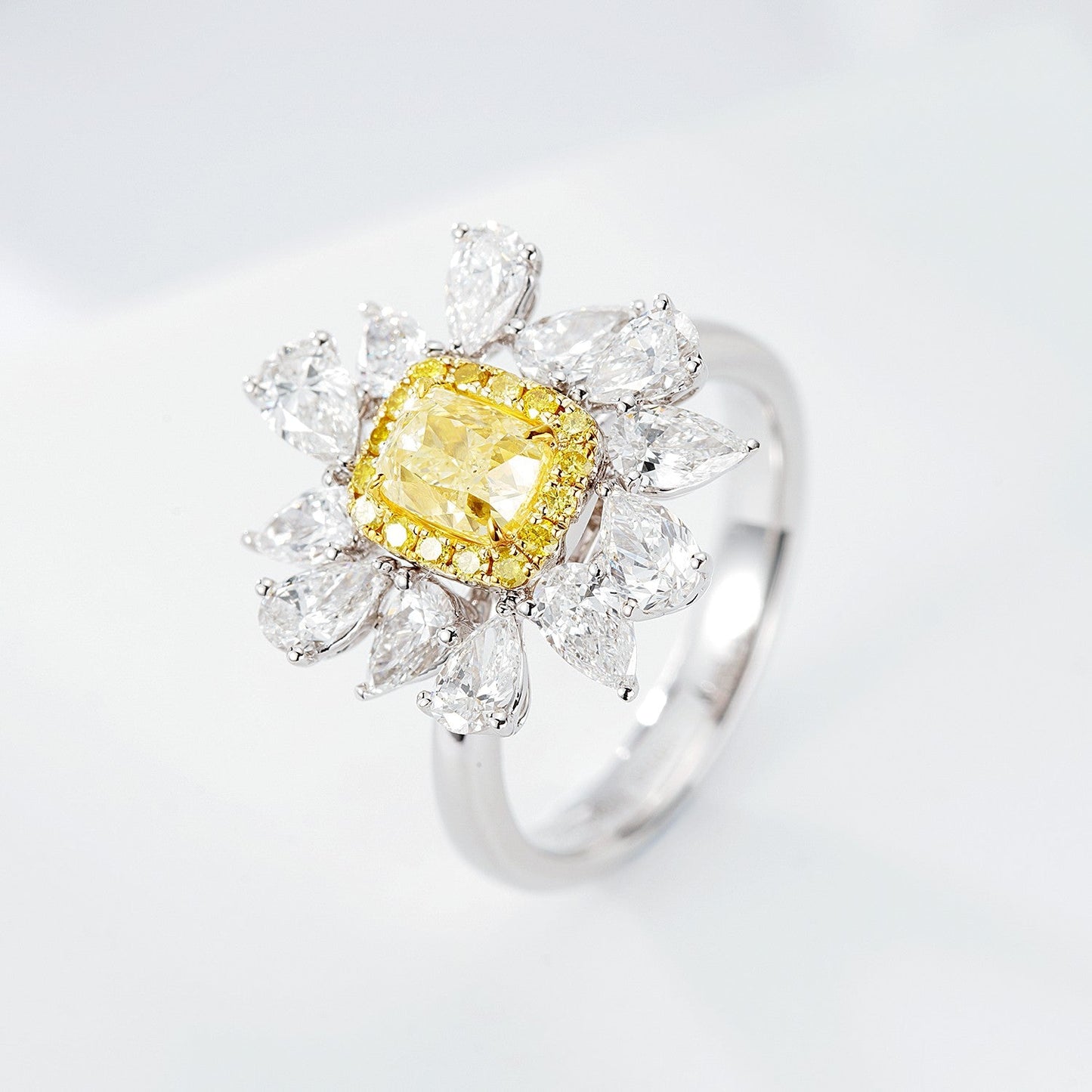 Luxurious Cushion-Cut Double Teardrop Diamond Ring - Premium Jewelry - Yellow Diamond Ring