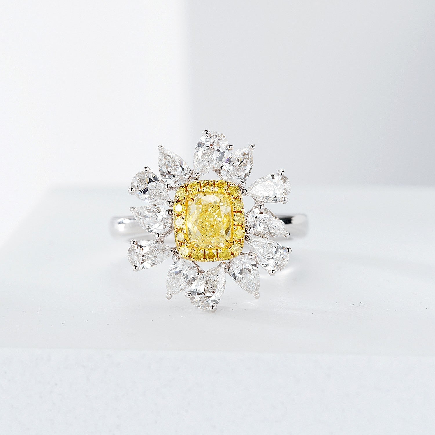 Luxurious Cushion-Cut Double Teardrop Diamond Ring - Premium Jewelry - Yellow Diamond Ring