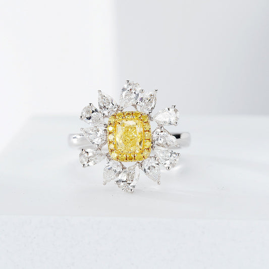 Luxurious Cushion-Cut Double Teardrop Diamond Ring - Premium Jewelry - Yellow Diamond Ring