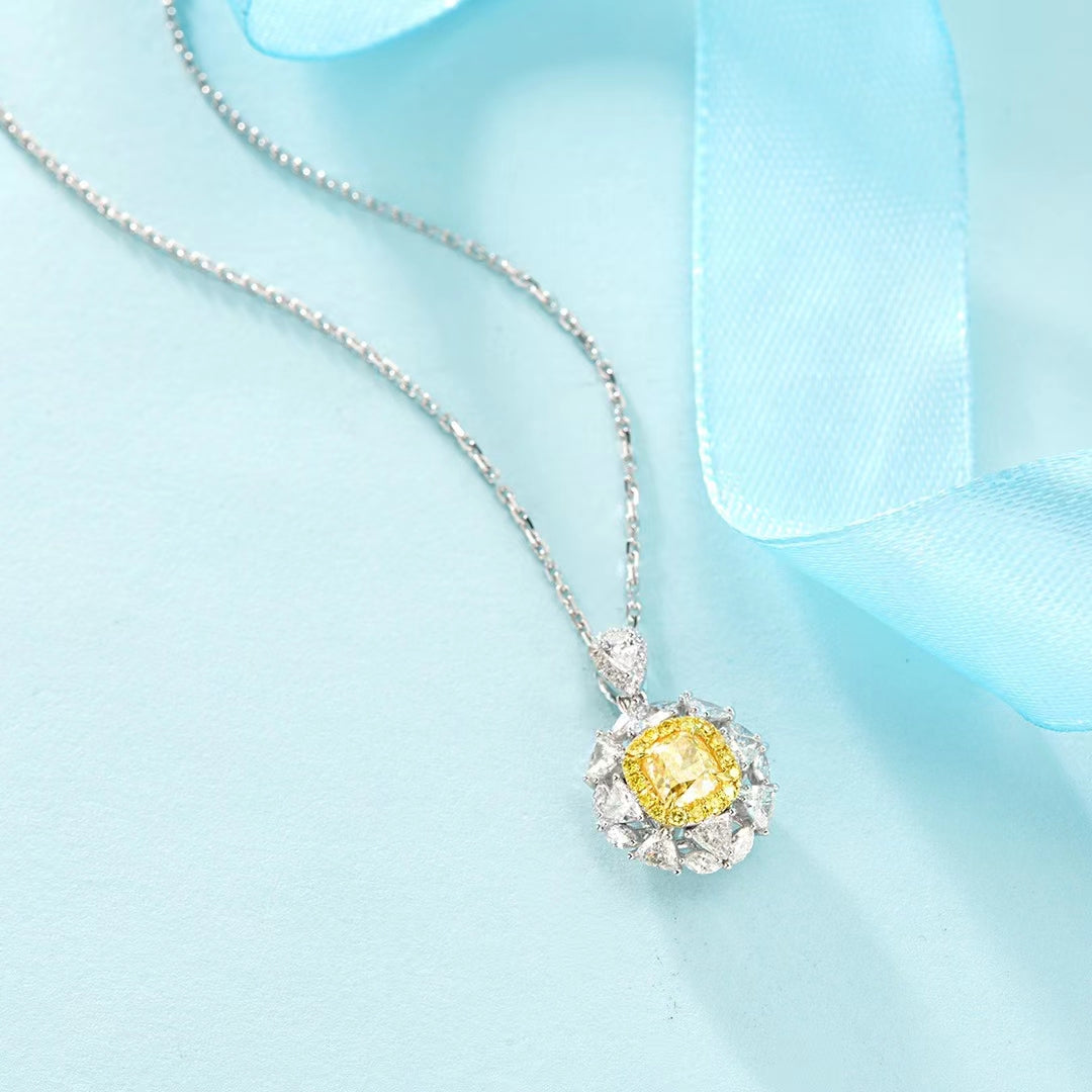 Luxurious Cushion-Cut Marquise Diamond Pendant - Fine Jewelry - Yellow Diamond Pendant