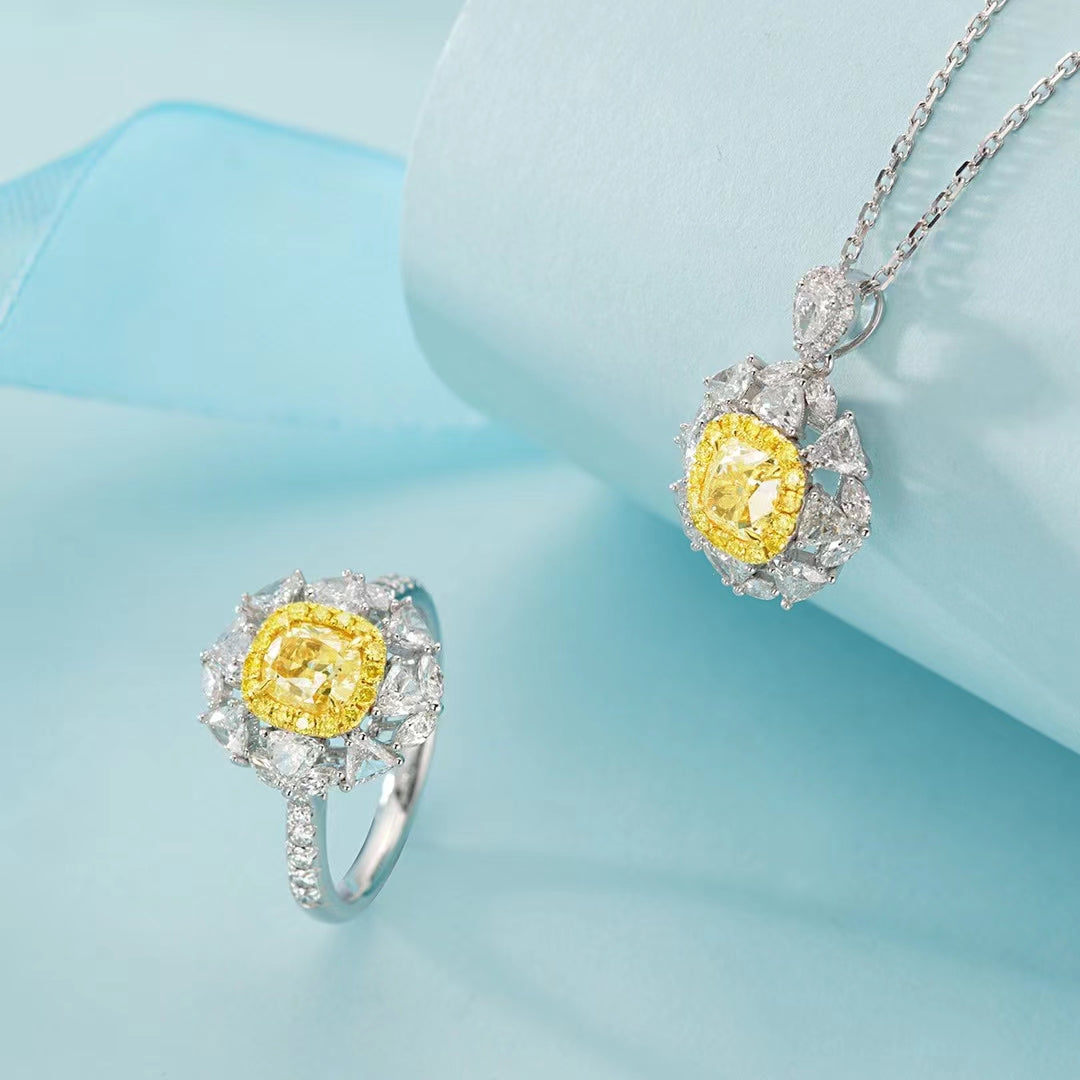 Luxurious Cushion-Cut Marquise Diamond Pendant - Fine Jewelry - Yellow Diamond Pendant