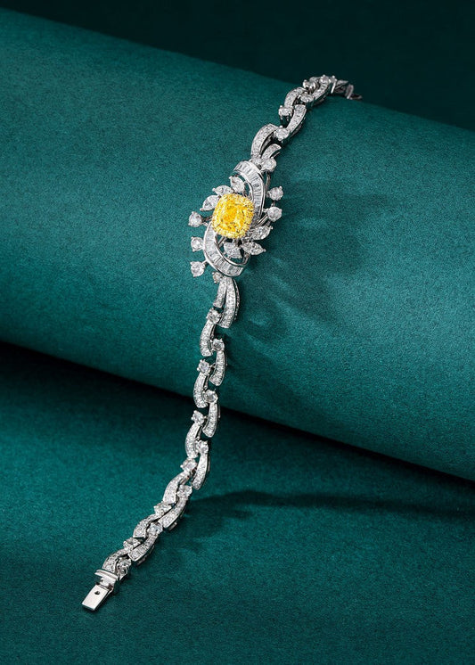 Luxurious Cushion-Cut Spiral Flower Bracelet with Yellow Diamond | Premium Jewelry - Yellow Diamond Bracelet