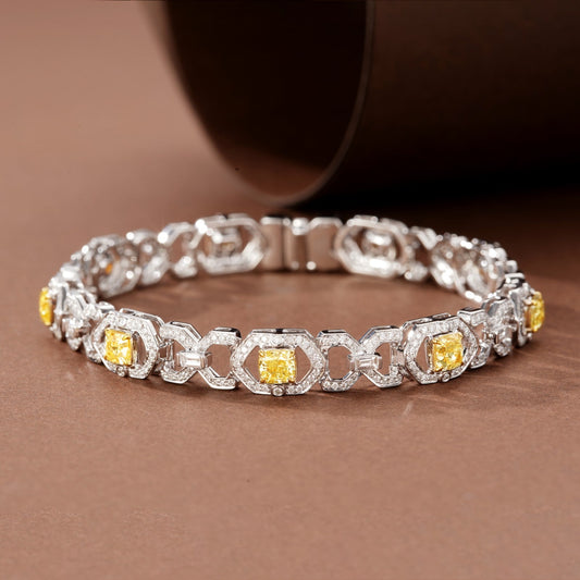 Luxurious Cushion-Cut Yellow Diamond 9-Piece Bracelet - Premium Jewelry - Yellow Diamond Bracelet