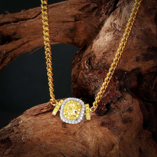 Luxurious Cushion-Cut Yellow Diamond Double-T Pendant Necklace - Yellow Diamond Pendant