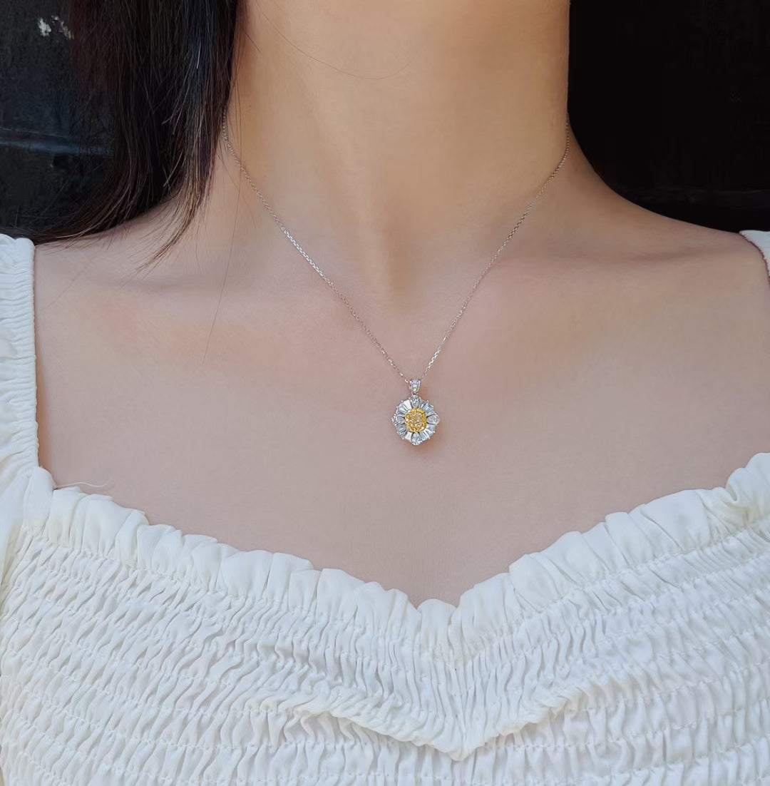 Luxurious Cushion-Cut Yellow Diamond Pendant Jewelry - Yellow Diamond Pendant