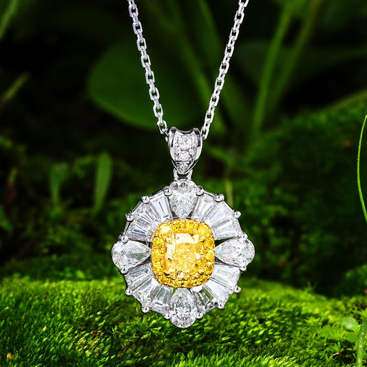 Luxurious Cushion-Cut Yellow Diamond Pendant Jewelry - Yellow Diamond Pendant