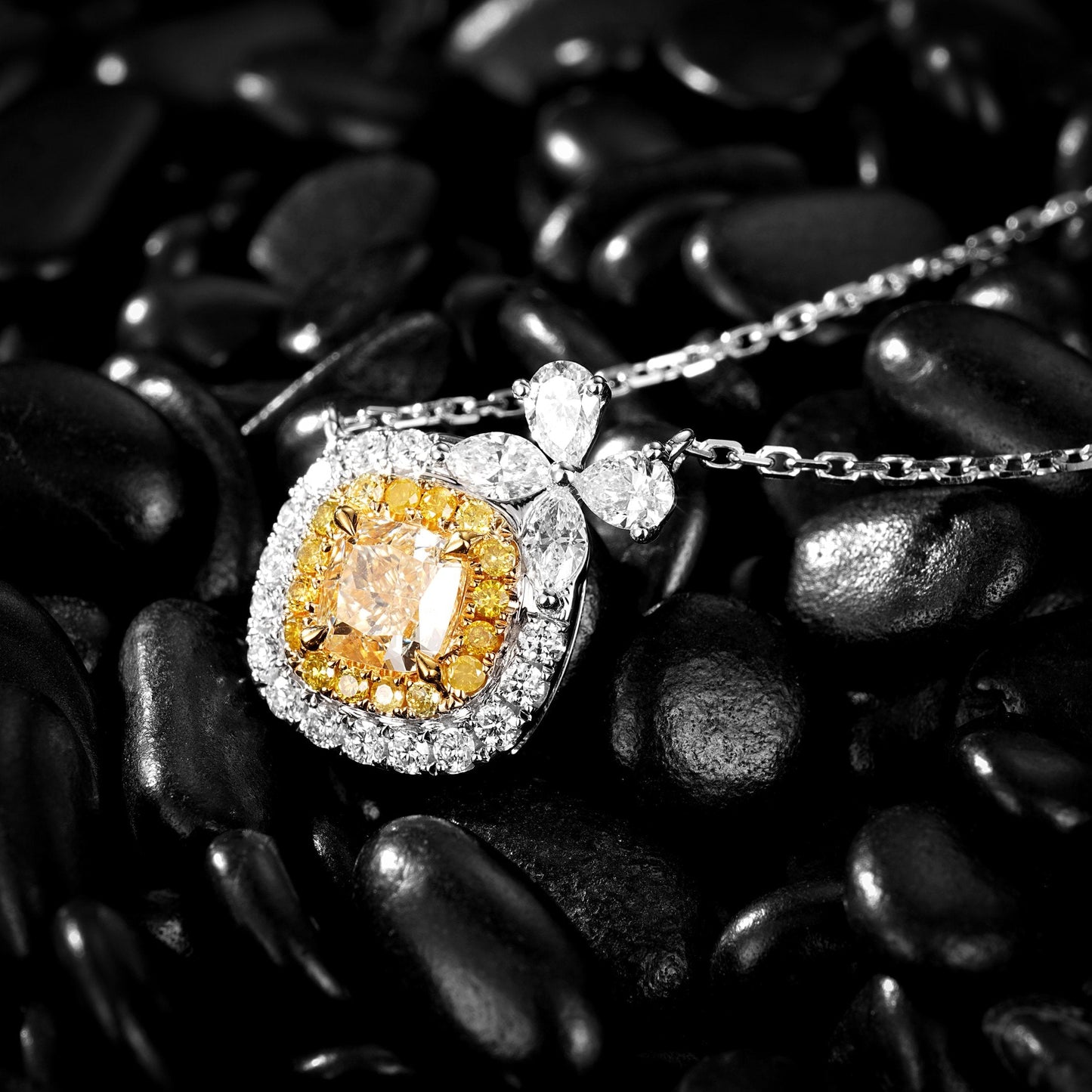 Luxurious Cushion-Cut Yellow Diamond Pendant Jewelry - Yellow Diamond Pendant