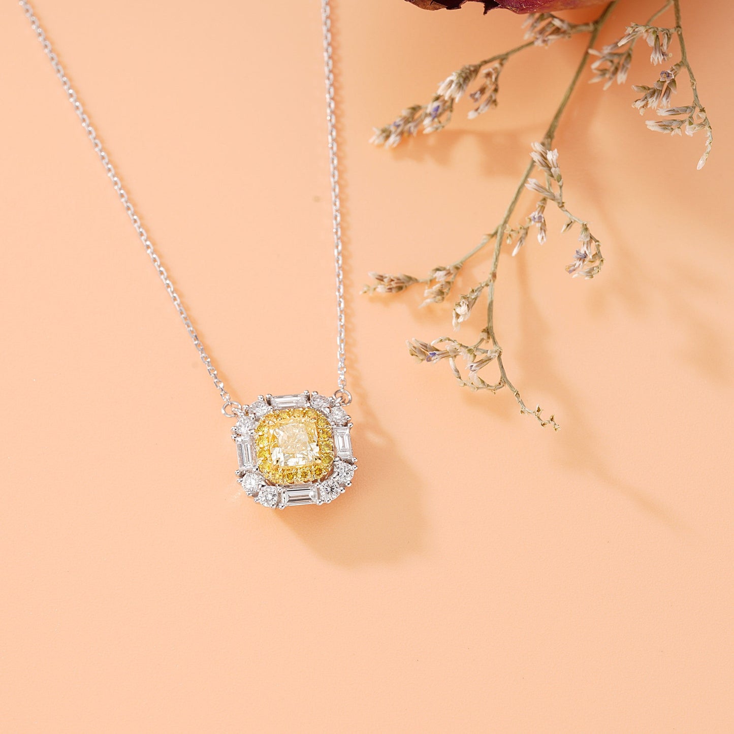 Luxurious Cushion-Cut Yellow Diamond Pendant with Four Ts - Premium Jewelry - Yellow Diamond Pendant