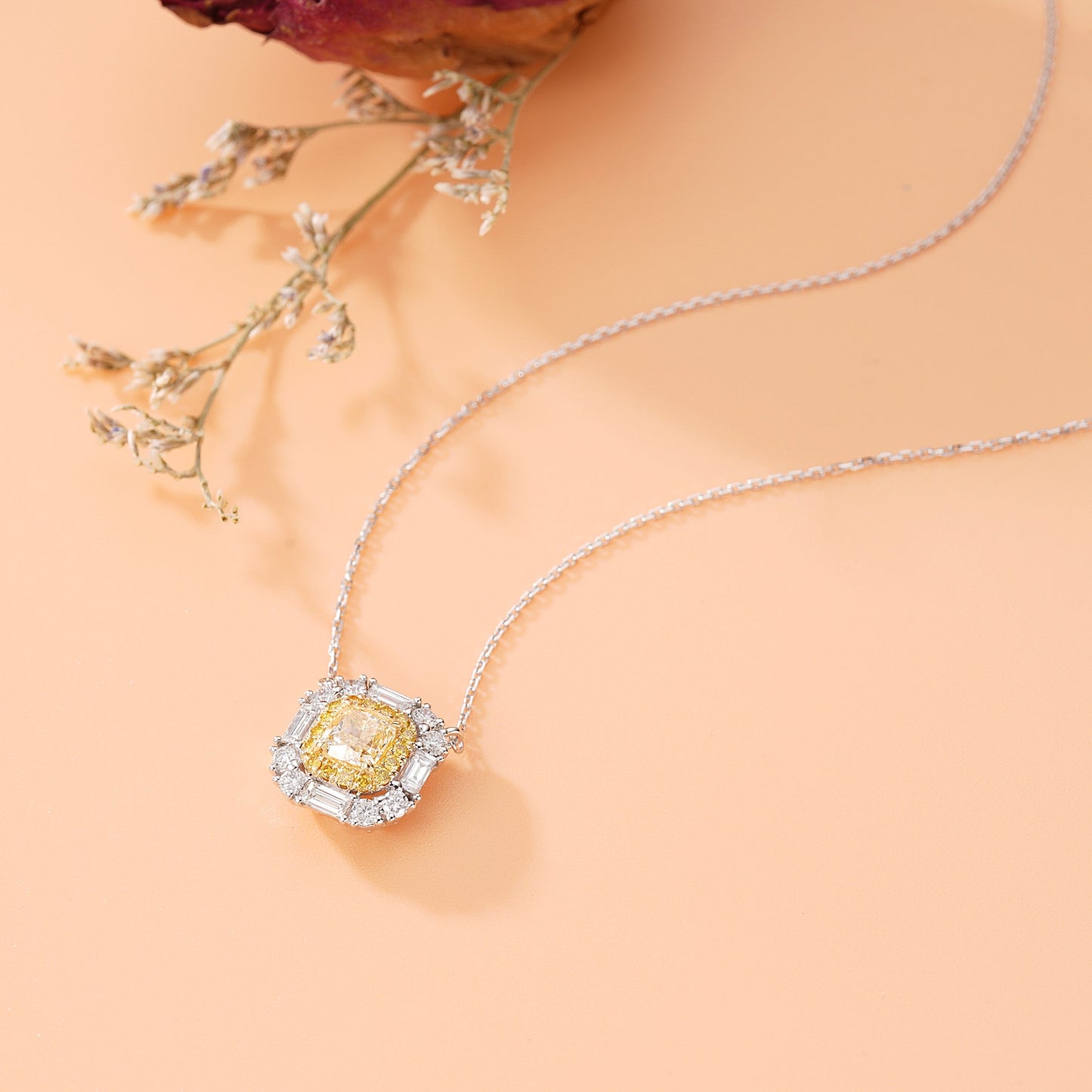 Luxurious Cushion-Cut Yellow Diamond Pendant with Four Ts - Premium Jewelry - Yellow Diamond Pendant