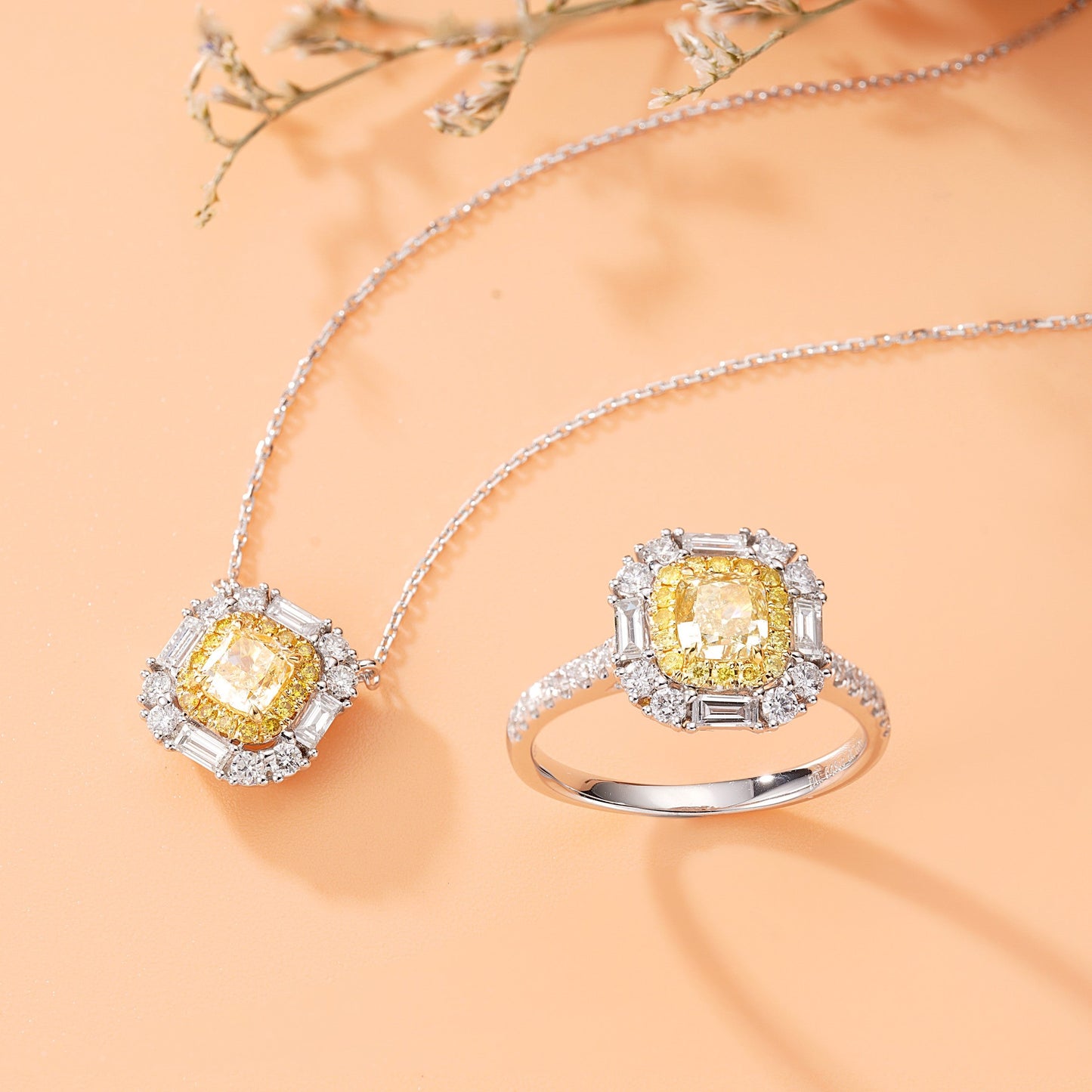 Luxurious Cushion-Cut Yellow Diamond Pendant with Four Ts - Premium Jewelry - Yellow Diamond Pendant