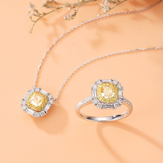 Luxurious Cushion-Cut Yellow Diamond Pendant with Four Ts - Premium Jewelry - Yellow Diamond Pendant