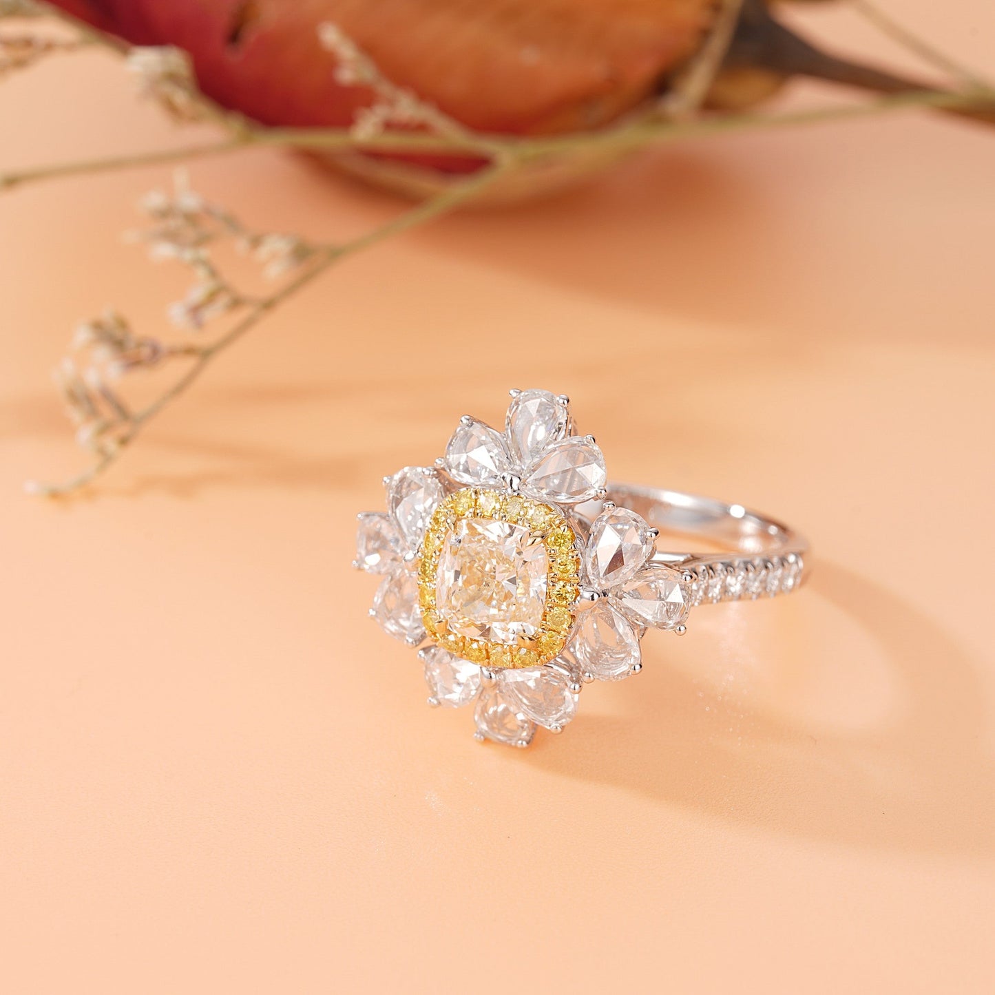 Luxurious Cushion-Cut Yellow Diamond Ring - Fine Jewelry - Yellow Diamond Ring