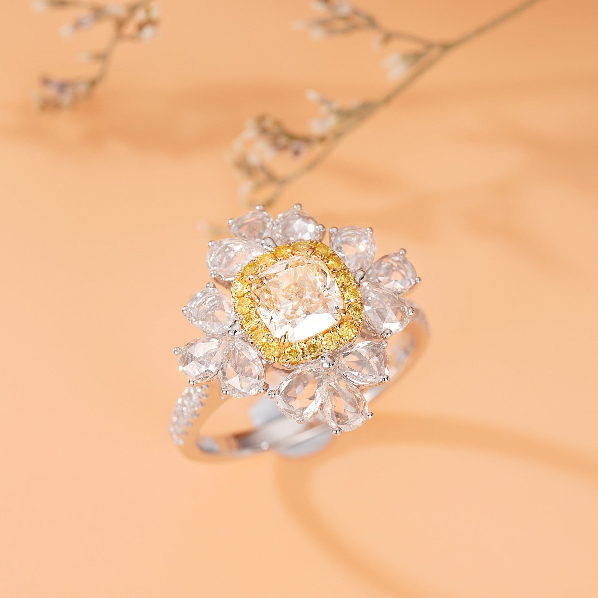 Luxurious Cushion-Cut Yellow Diamond Ring - Fine Jewelry - Yellow Diamond Ring