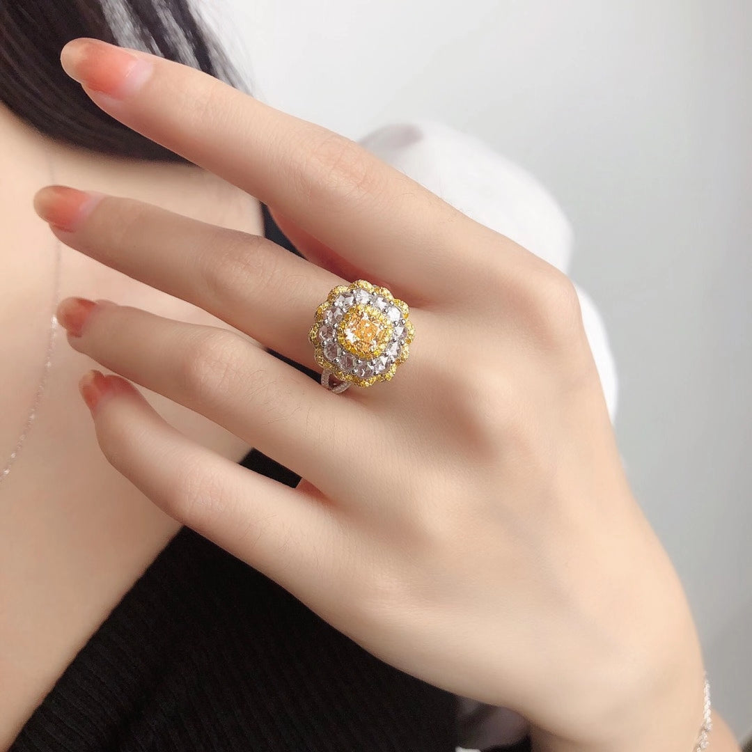 Luxurious Cushion Cut Yellow Diamond Ring - Fine Jewelry Collection - Yellow Diamond Ring