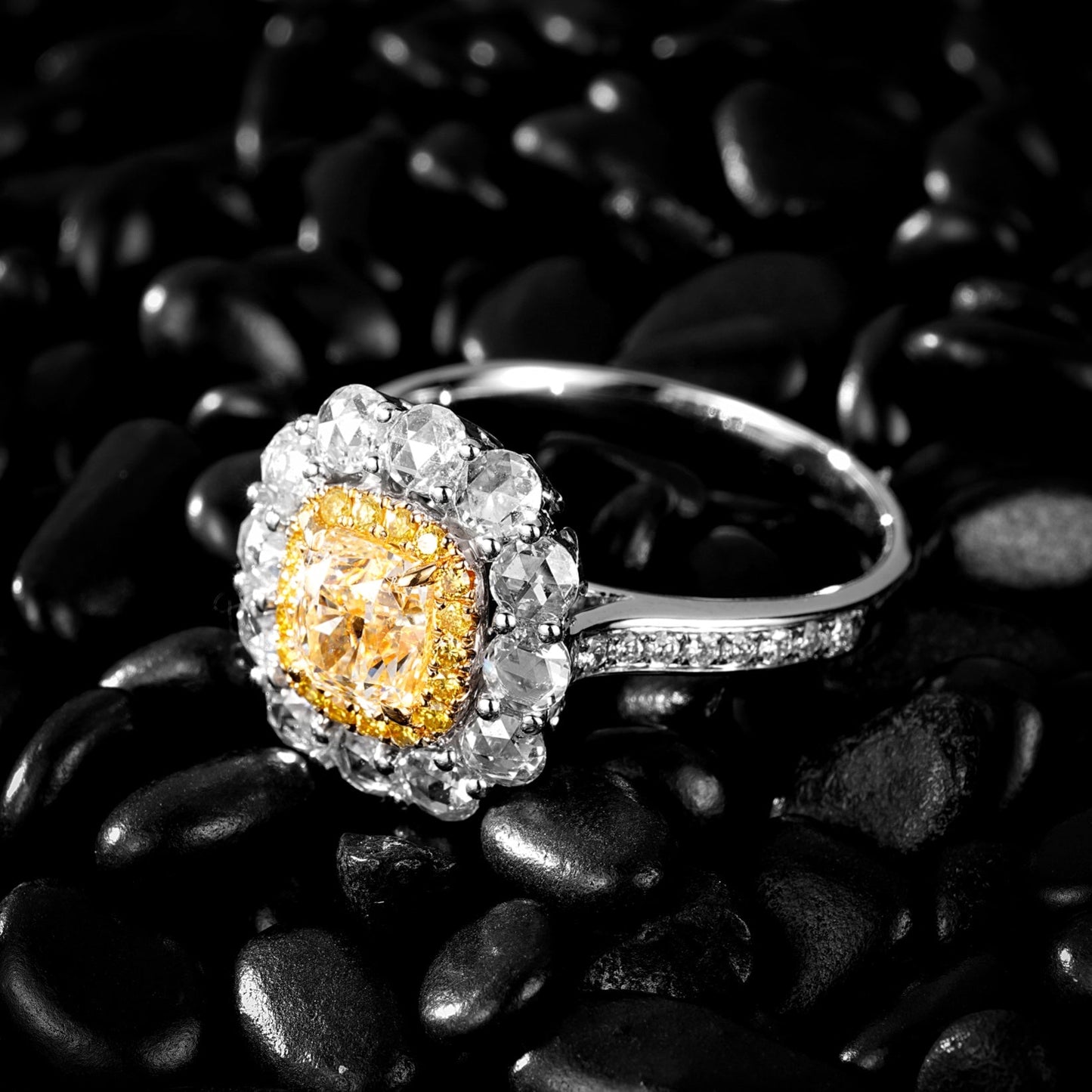 Luxurious Cushion Cut Yellow Diamond Ring - Fine Jewelry Collection - Yellow Diamond Ring