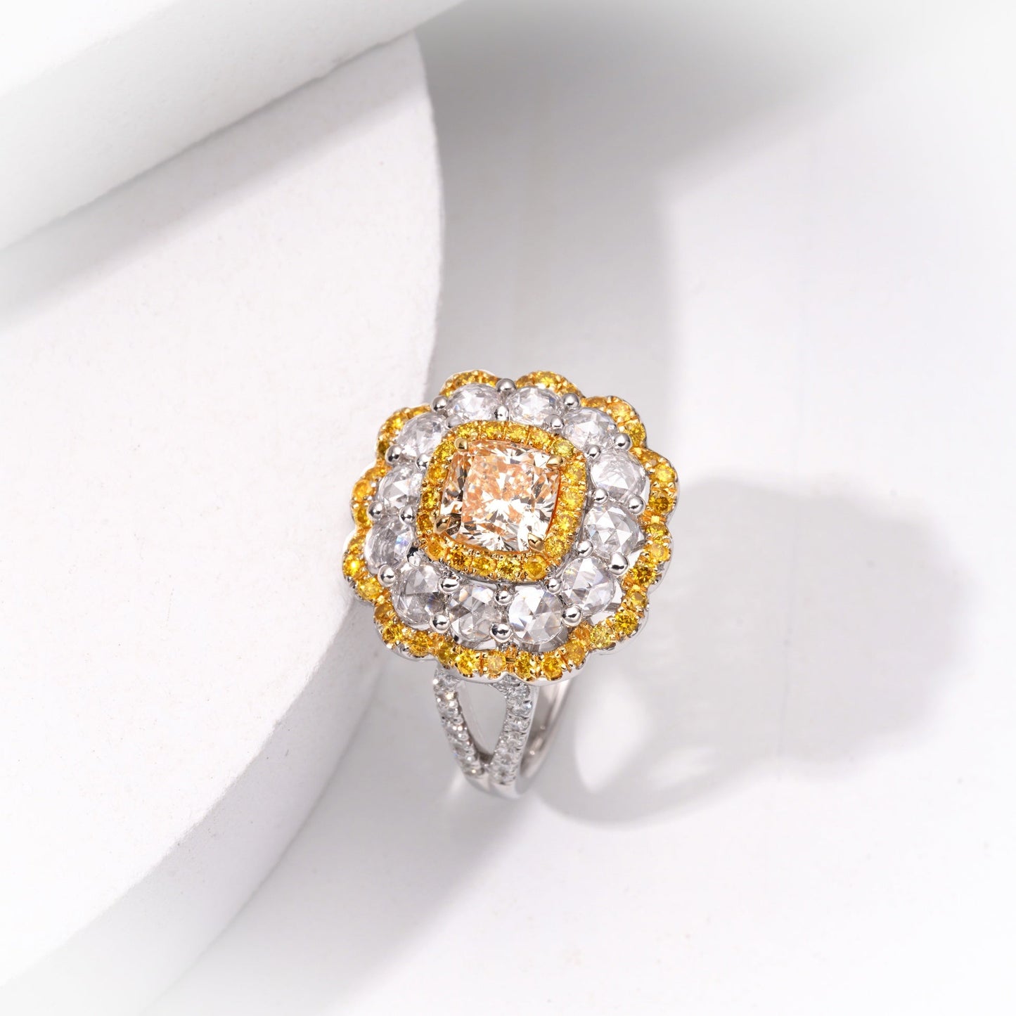 Luxurious Cushion Cut Yellow Diamond Ring - Fine Jewelry Collection - Yellow Diamond Ring