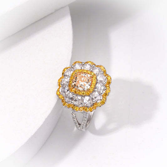 Luxurious Cushion Cut Yellow Diamond Ring - Fine Jewelry Collection - Yellow Diamond Ring