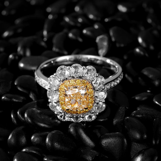 Luxurious Cushion Cut Yellow Diamond Ring - Fine Jewelry Collection - Yellow Diamond Ring