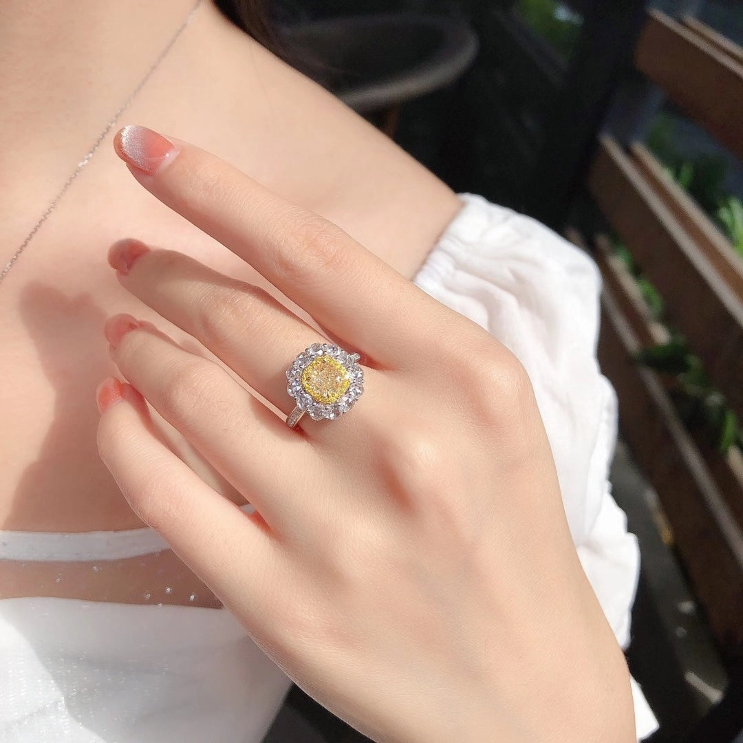 Luxurious Cushion Cut Yellow Diamond Ring - Fine Jewelry Collection - Yellow Diamond Ring