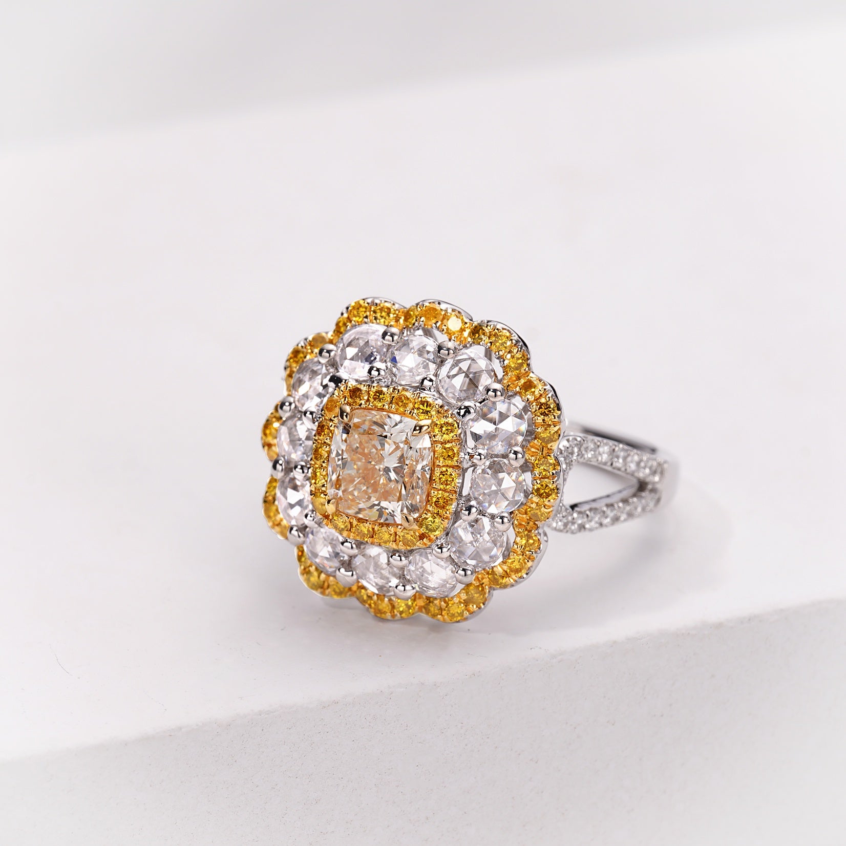 Luxurious Cushion Cut Yellow Diamond Ring - Fine Jewelry Collection - Yellow Diamond Ring