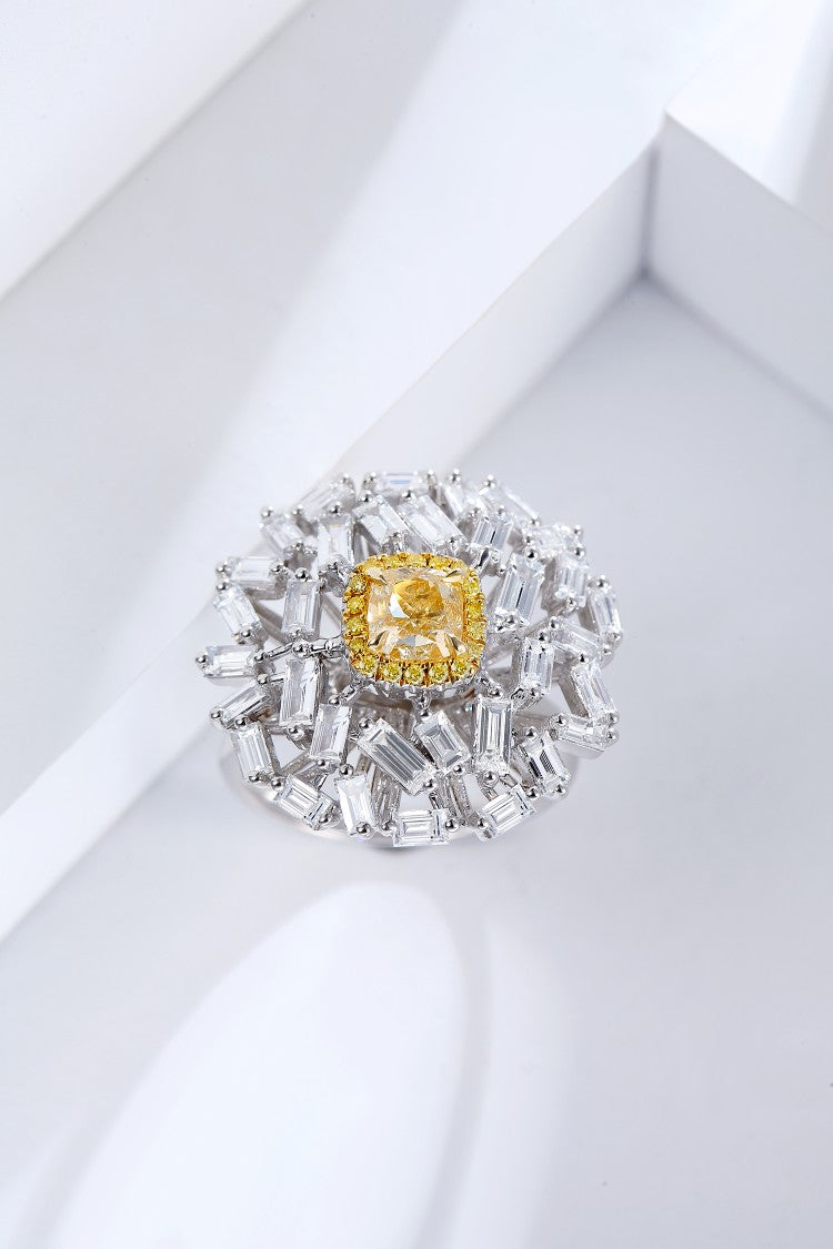 Luxurious Cushion Cut Yellow Diamond Ring - Premium Jewelry - Yellow Diamond Ring