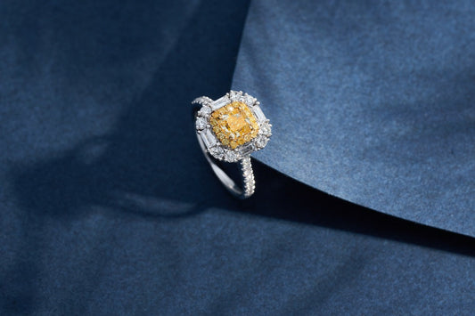 Luxurious Cushion-Cut Yellow Diamond Ring - Premium Jewelry - Yellow Diamond Ring