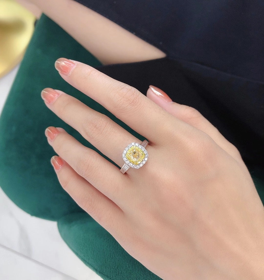 Luxurious Cushion Cut Yellow Diamond Ring - Premium Jewelry - Yellow Diamond Ring