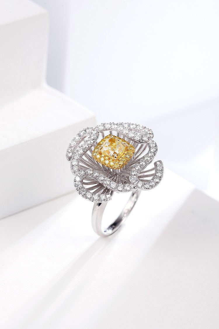 Luxurious Cushion-Cut Yellow Diamond Ring - Premium Jewelry - Yellow Diamond Ring