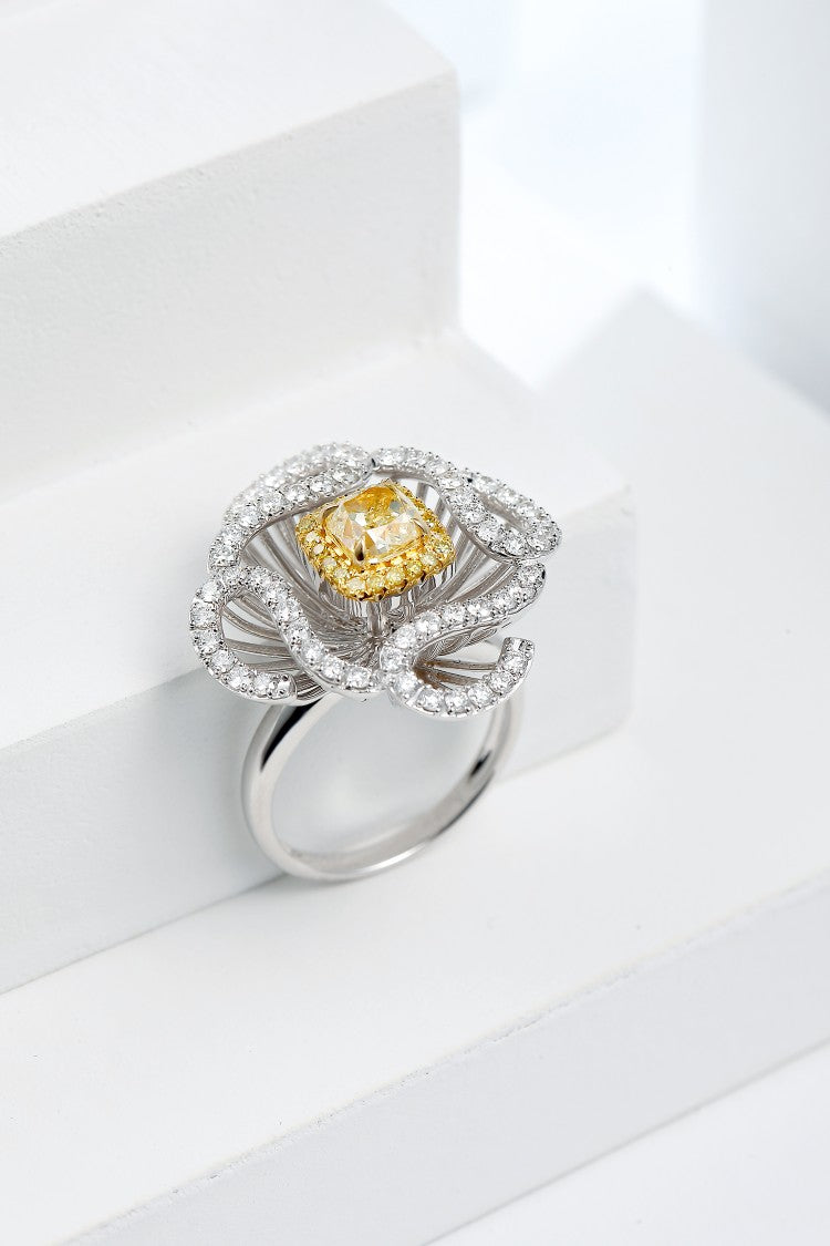 Luxurious Cushion-Cut Yellow Diamond Ring - Premium Jewelry - Yellow Diamond Ring