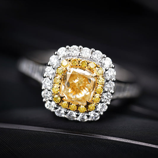 Luxurious Cushion Cut Yellow Diamond Ring - Premium Jewelry - Yellow Diamond Ring