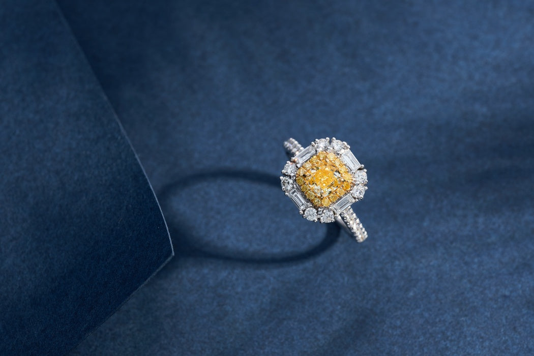 Luxurious Cushion-Cut Yellow Diamond Ring - Premium Jewelry - Yellow Diamond Ring