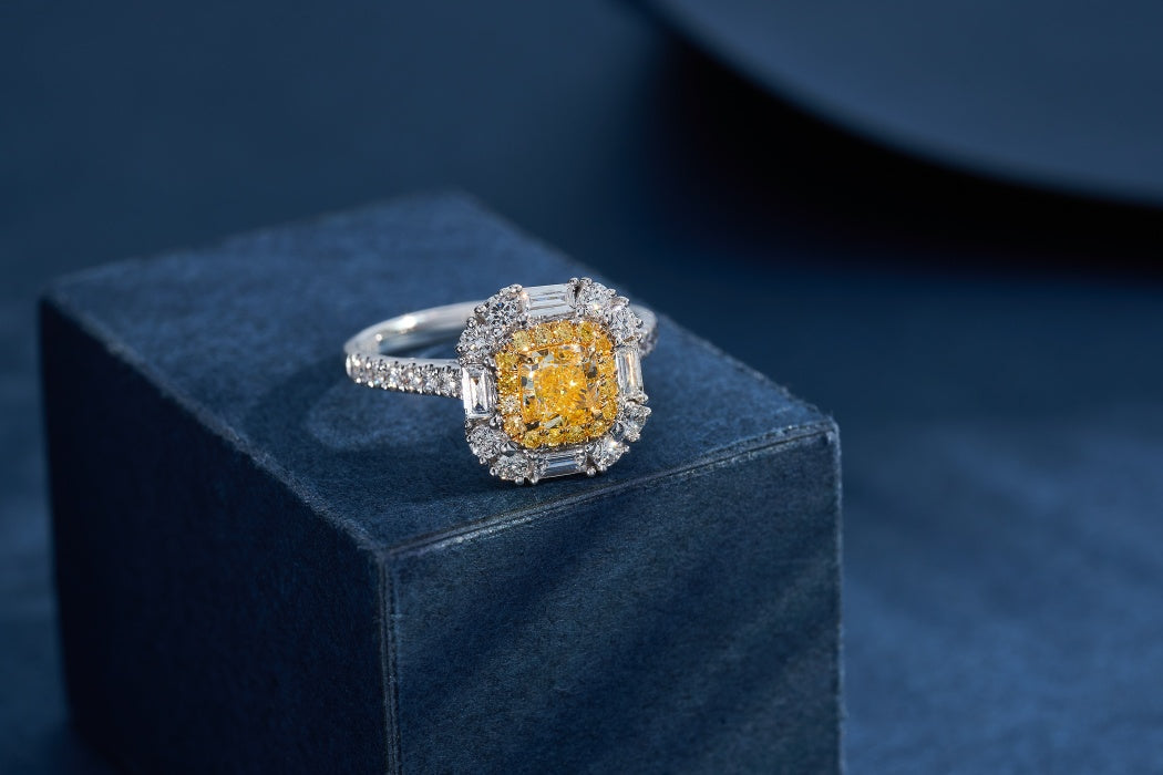 Luxurious Cushion-Cut Yellow Diamond Ring - Premium Jewelry - Yellow Diamond Ring