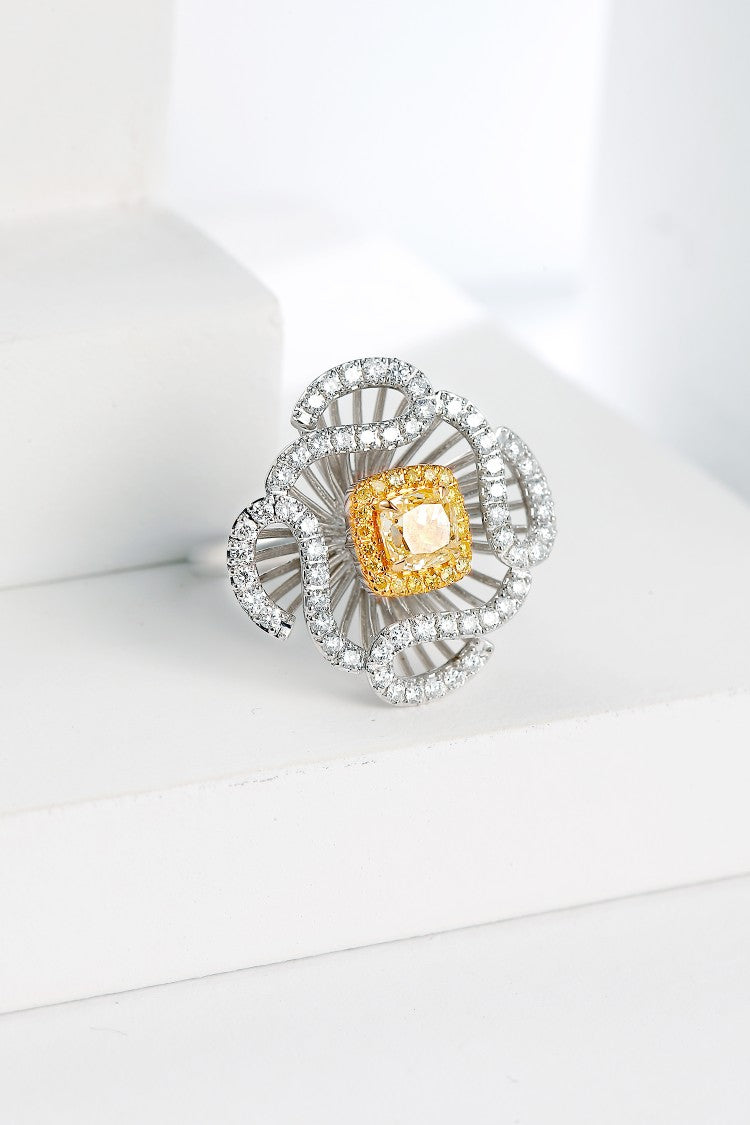 Luxurious Cushion-Cut Yellow Diamond Ring - Premium Jewelry - Yellow Diamond Ring