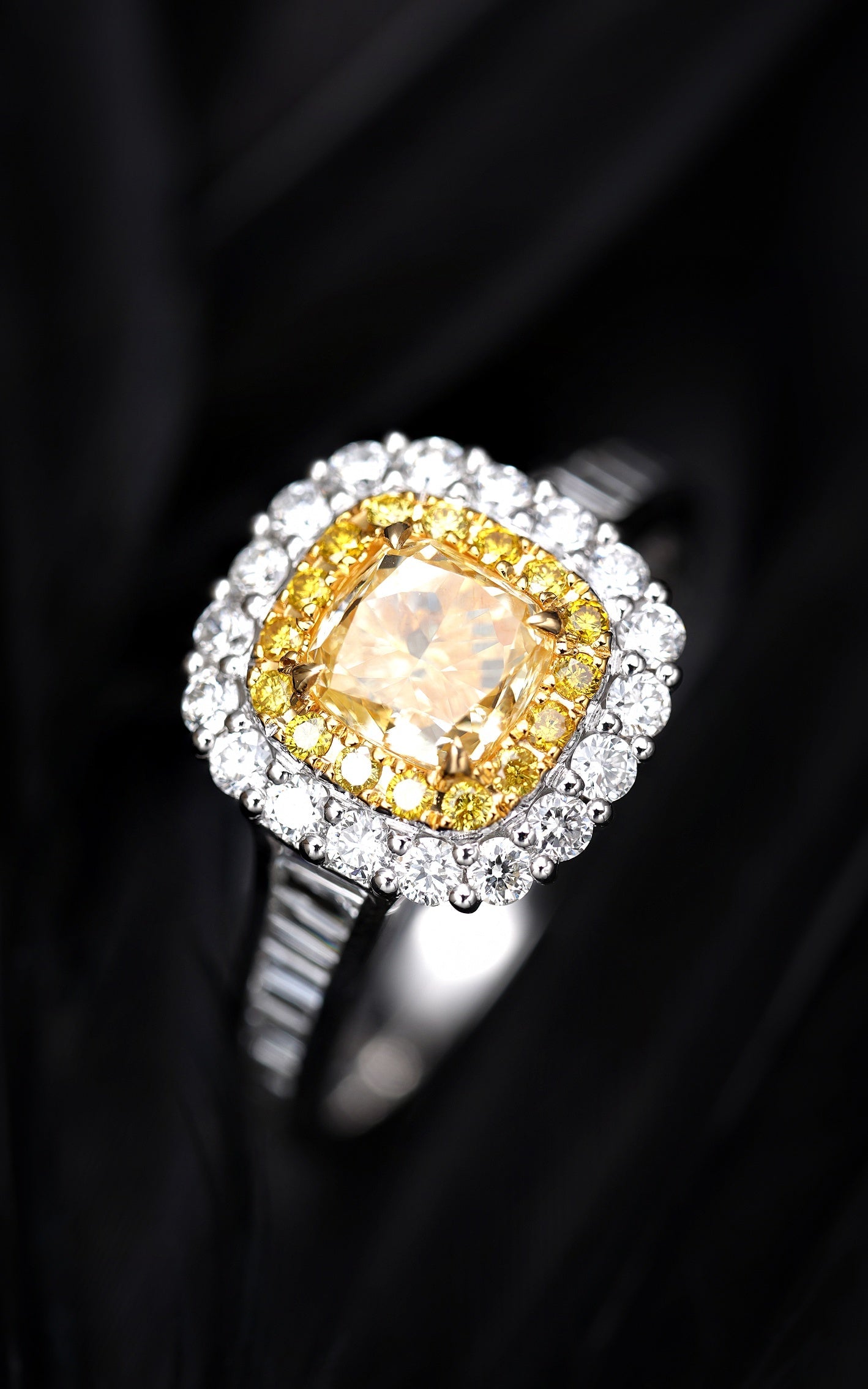 Luxurious Cushion Cut Yellow Diamond Ring - Premium Jewelry - Yellow Diamond Ring