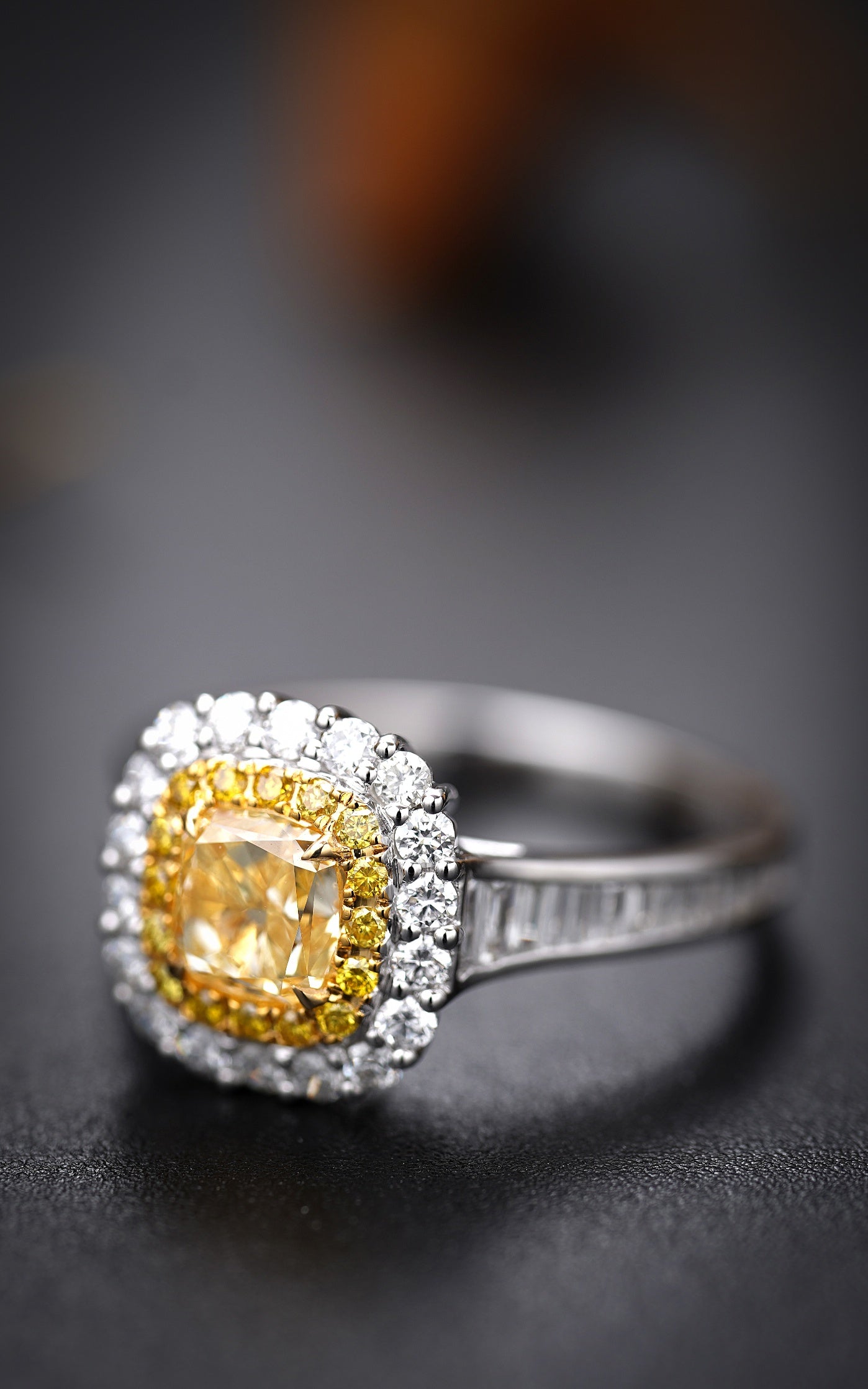 Luxurious Cushion Cut Yellow Diamond Ring - Premium Jewelry - Yellow Diamond Ring