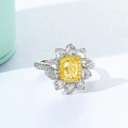 Luxurious Cushion-Cut Yellow Diamond Rose Drop Ring - Premium Jewelry - Yellow Diamond Ring