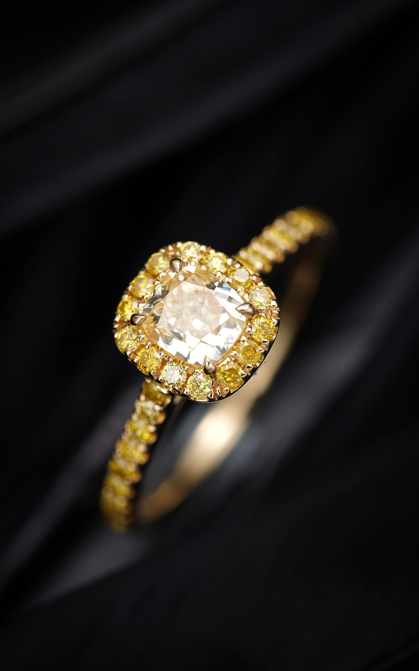 Luxurious Cushion-Cut Yellow Diamond Solitaire Ring - Premium Jewelry - Yellow Diamond Ring