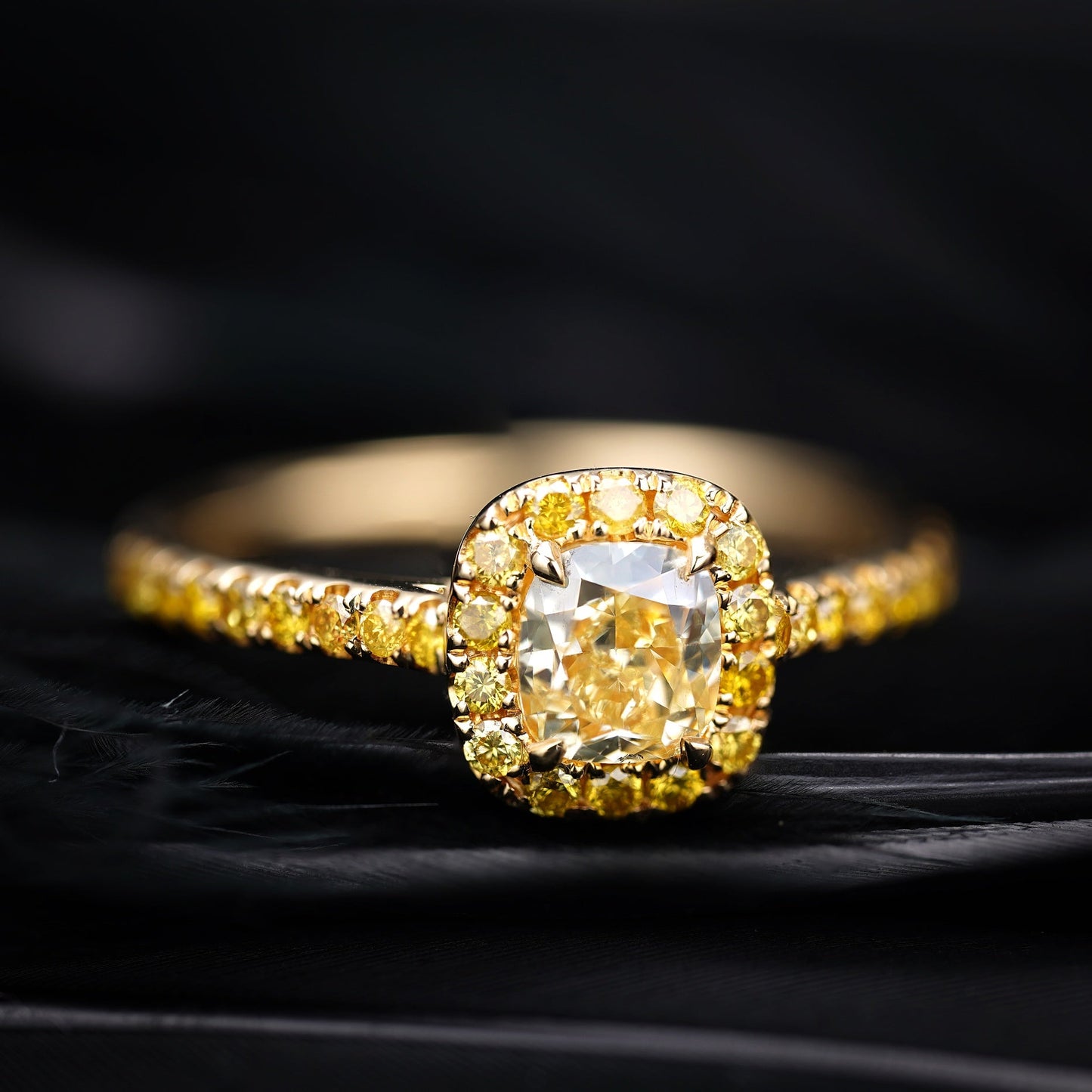 Luxurious Cushion-Cut Yellow Diamond Solitaire Ring - Premium Jewelry - Yellow Diamond Ring