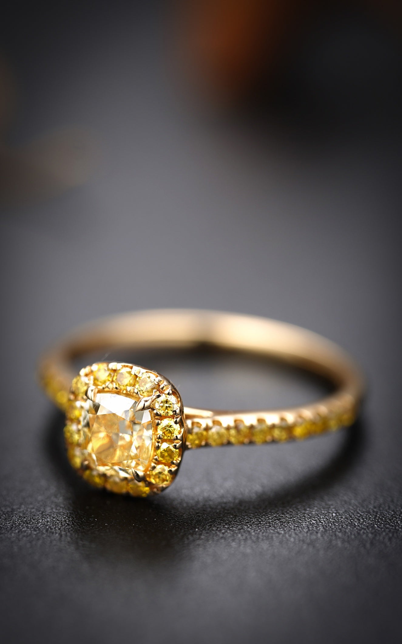 Luxurious Cushion-Cut Yellow Diamond Solitaire Ring - Premium Jewelry - Yellow Diamond Ring