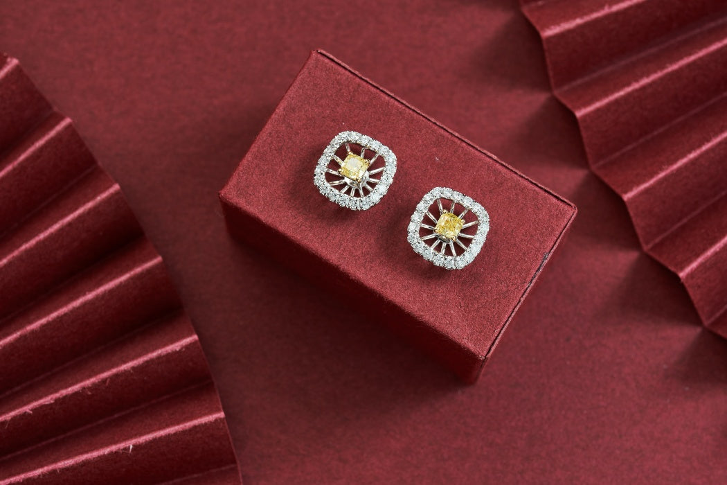 Luxurious Cushion-Cut Yellow Diamond Stud Earrings Jeweler.Jewelry