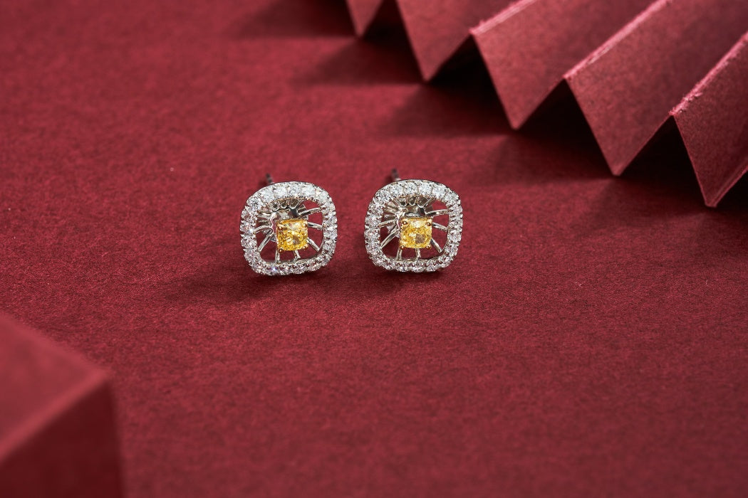 Luxurious Cushion-Cut Yellow Diamond Stud Earrings Jeweler.Jewelry